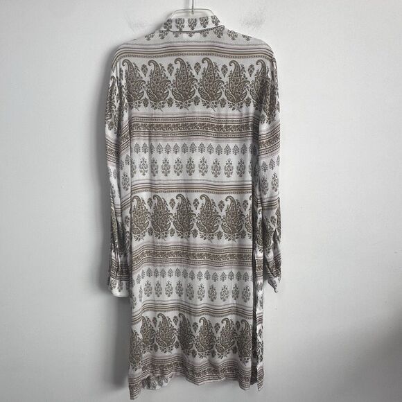 J JILL Tunic Duster Rayon S Sand Dune‎ Paisley Floral Lightweight Button Front - Picture 11 of 12